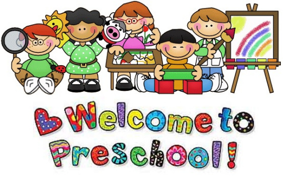 Kids and words saying Welcome to Preschool 